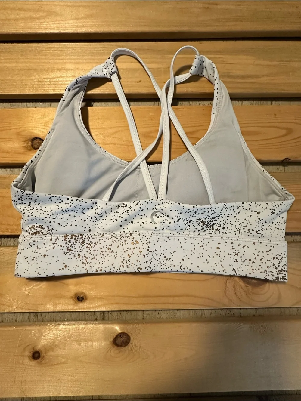 Zyia White Stay Gold Light n Tight Strappy Bra large EUC